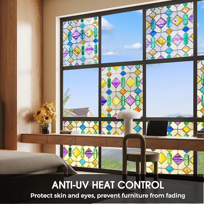 Windimiley Stained Glass Window Privacy Film:3D Colorful Geometric Decorative - Image 8