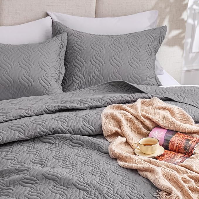 Love's cabin Twin Quilt Bedding Set Grey Bedspreads - Image 7