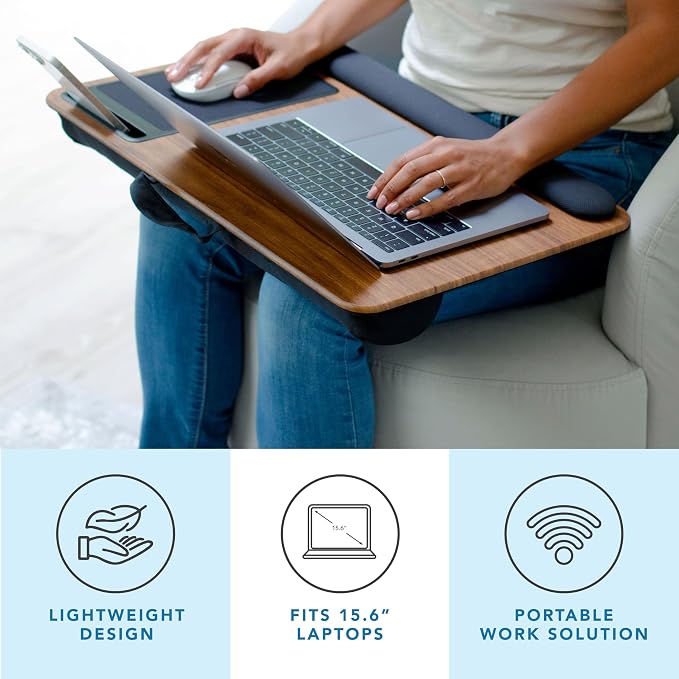 LAPGEAR Home Office Pro Lap Desk – Espresso Woodgrain, Fits 15.6” Laptops - Image 2