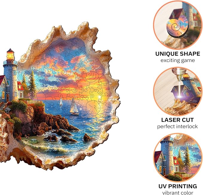 Jigfoxy Wooden Puzzles for Adults, Sunset by the Seaside Wood Puzzles Adult - Image 3