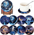 Gemozaic 8PCS Diamond Art Coasters Kit, Moon Night Landscape Diamond Painting by Gemozaic