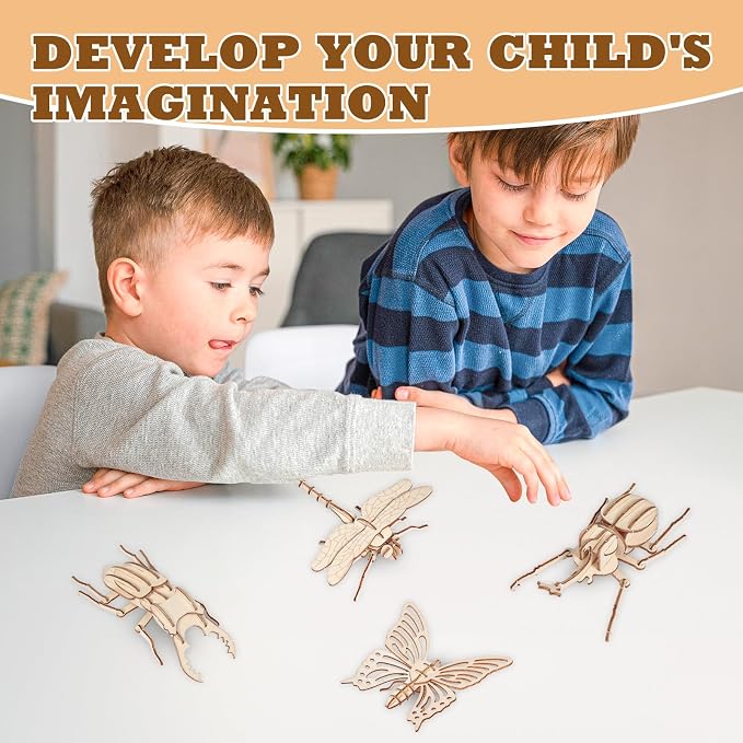 ELX Wooden 3D Puzzles for Kids 6+, 8 Piece Set Insect Animal Models, Wood - Image 6