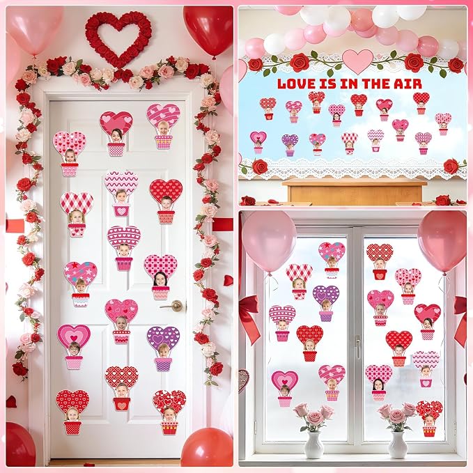 AUGSUN 60pcs Valentine's Day Bulletin Board Decorations Hot Air Balloon Cutouts - Image 7