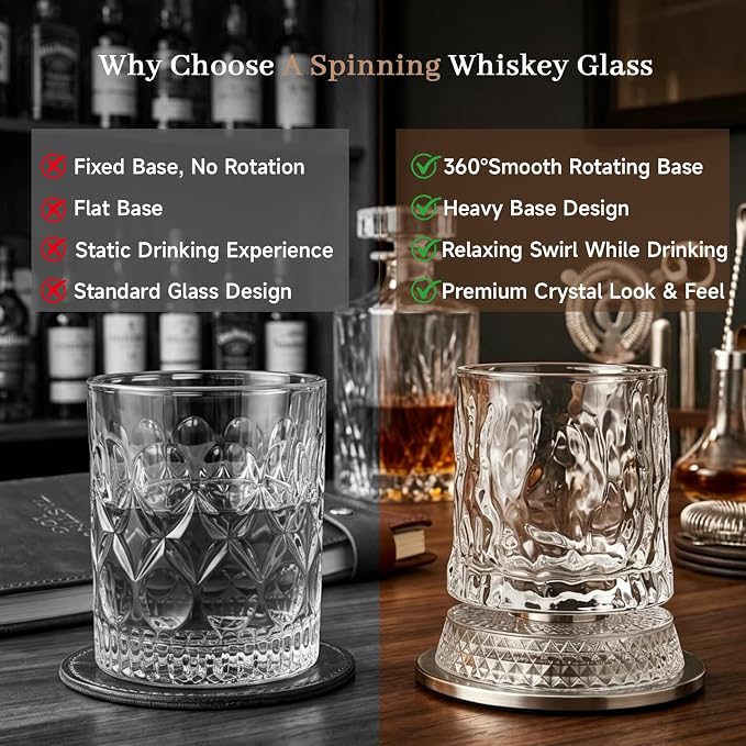Rotating Whiskey Glass with Large Ice Ball Mold, Single Spinning Crystal - Image 8