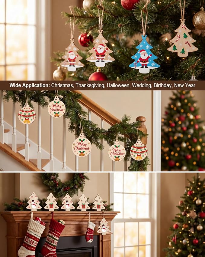 Blank Wooden Christmas Tree Ornaments, DIY Unfinished Wood Craft Decor | - Image 6