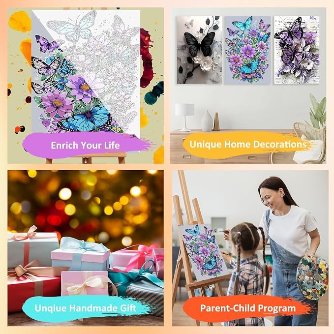 3 Pack Framed Paint by Numbers Butterfly - Image 7