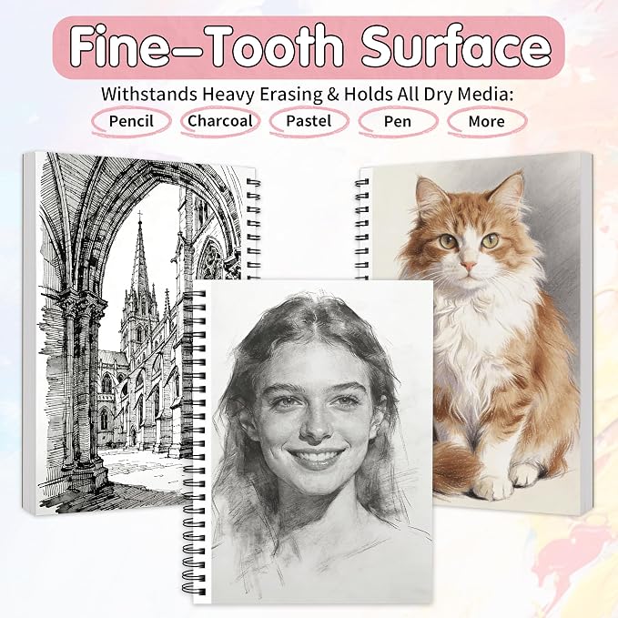 FIXSMITH 9"X12" Pink Sketch Book, 100 Sheets Spiral Sketchbook, Acid Free - Image 5