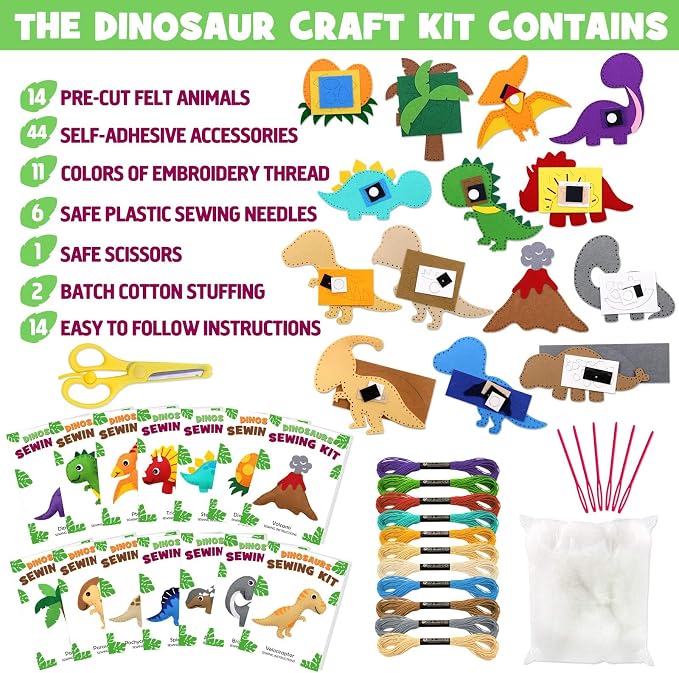 CiyvoLyeen Dinosaur Sewing Craft Kit DIY Kids Craft and Sew Set - Image 5