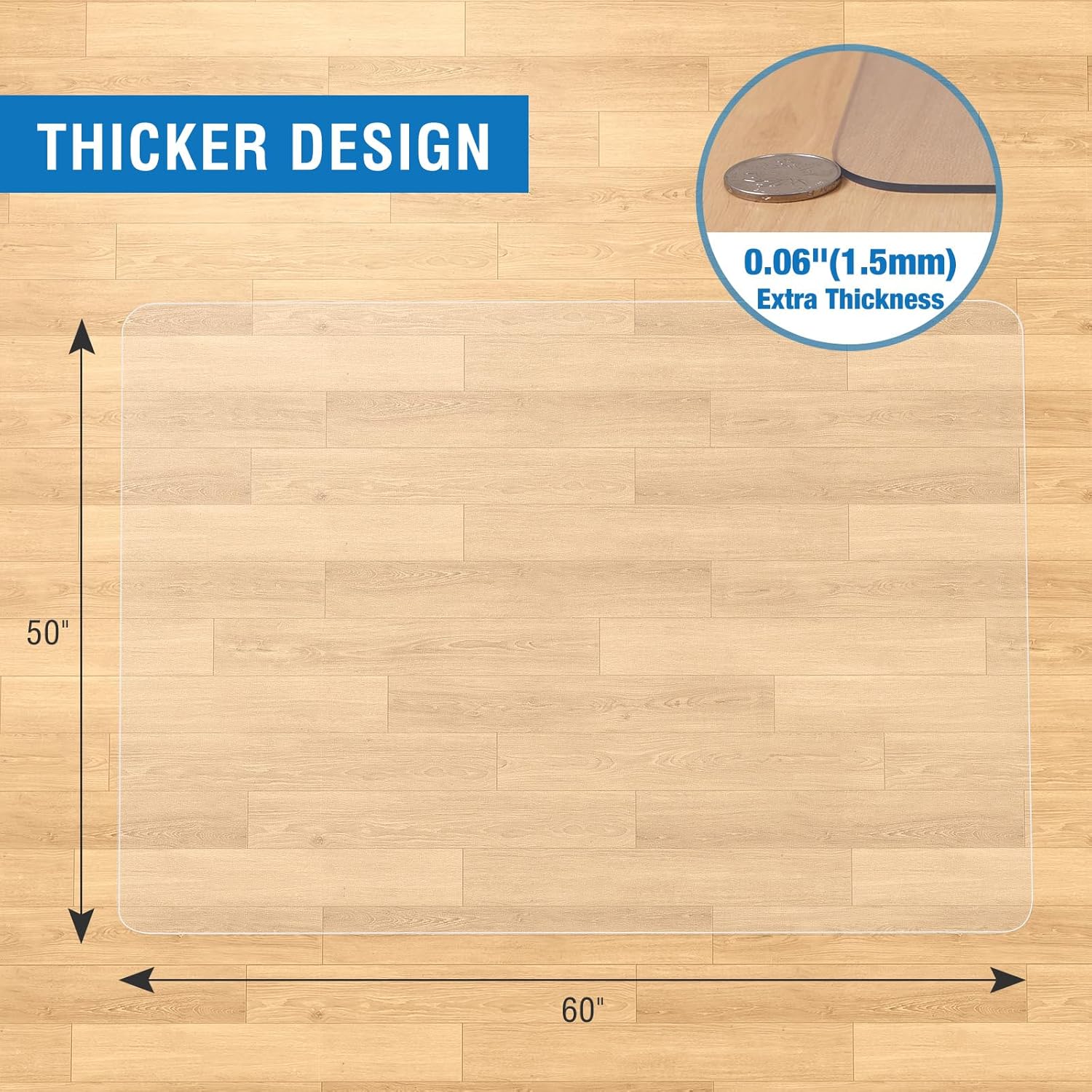 Clear Chair Mat, 60" x 50" Office Chair Mat for Hard Floors, Floor Protector Desk Mat for Gaming Chair, Vinyl Floor Mat for Home Office Kichen Living Room, Clear