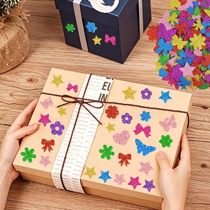 700 Pcs Glitter Foam Stickers, Butterfly & Flower & Bow Shapes Stickers - Image 6