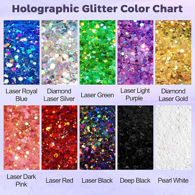 Renfio Holographic Glitter, 9.7oz/275g Laser Black Chunky Glitter - Image 6