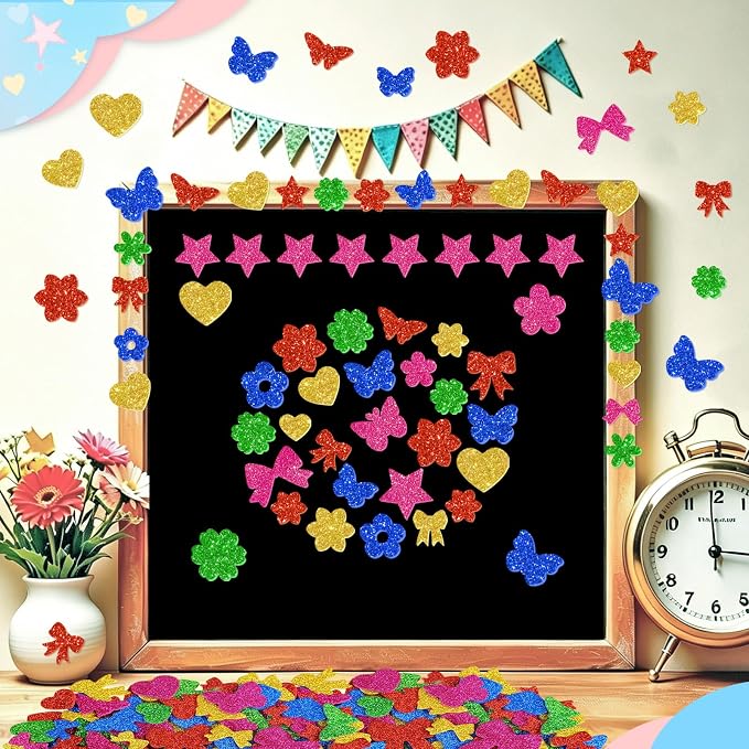 500Pcs Foam Stickers Glitter Colorful Flower Butterfly Bow Shapes Stickers - Image 5