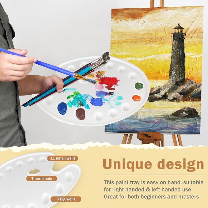 DUGATO 14-Well Oval Paint Palette, 14 x 10.5 in | Lightweight Plastic Tray - Image 4
