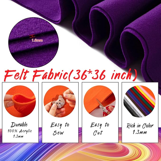 HaoFeiJH Purple Felt Fabric 36" X 36" 1.6mm，Fabric Sheets Soft Woven Acrylic - Image 2
