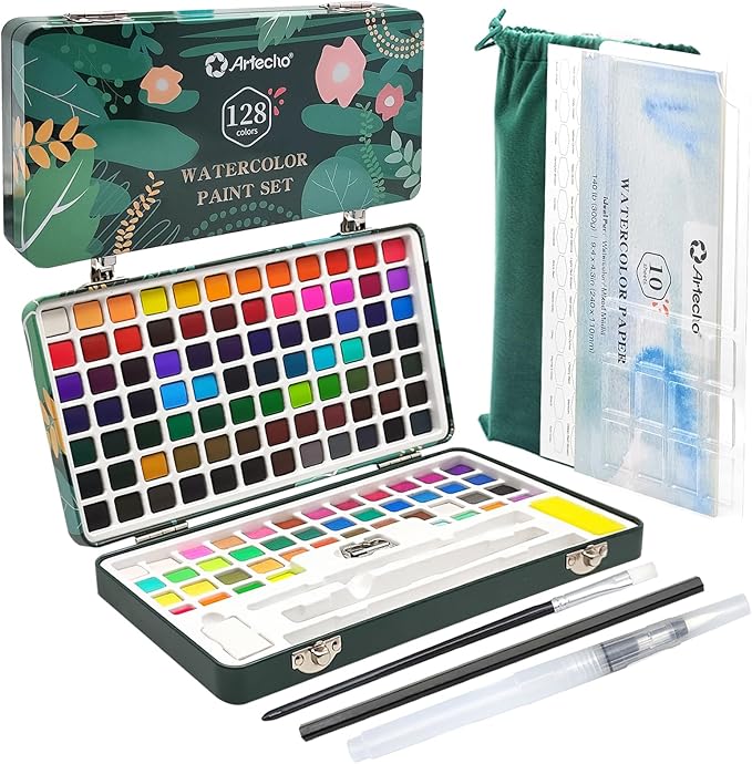 Artecho Watercolor Paint Set 128 Colors, Water Colors Paint Adult Set by Artecho