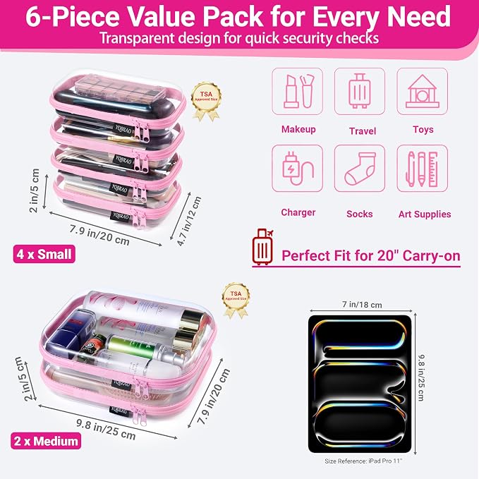 6 Pack Pink Clear Hard Shell Beauty Organizer, 1.2mm Heavy Duty Crush-Proof - Image 4
