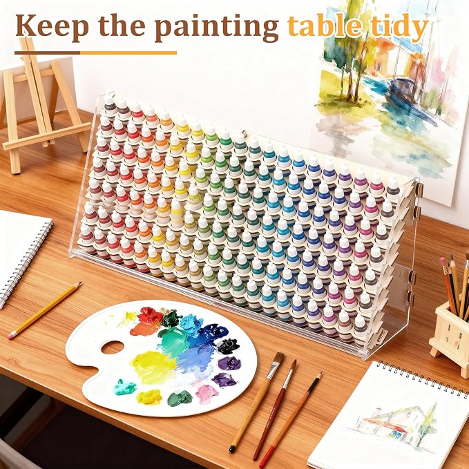 Colingmill Wooden Paint Organizer Storage Rack, 140 Holes Miniature Model Paint - Image 7