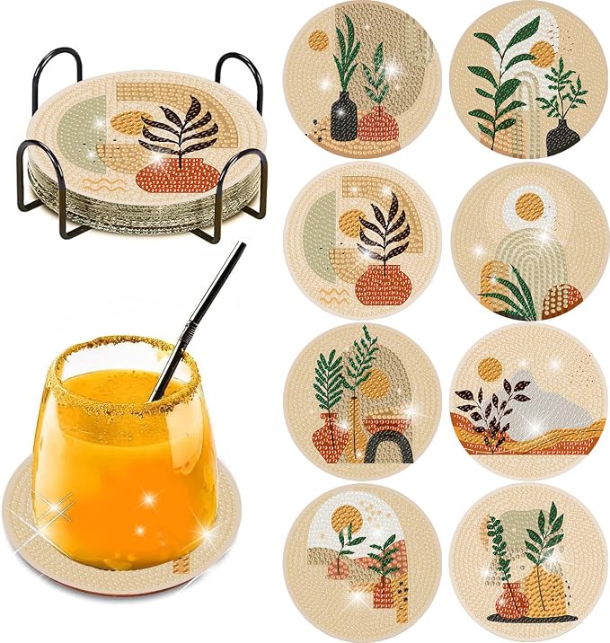 Clendo 8 Pcs Bohemian Style Diamond Painting Coasters Kits by Clendo