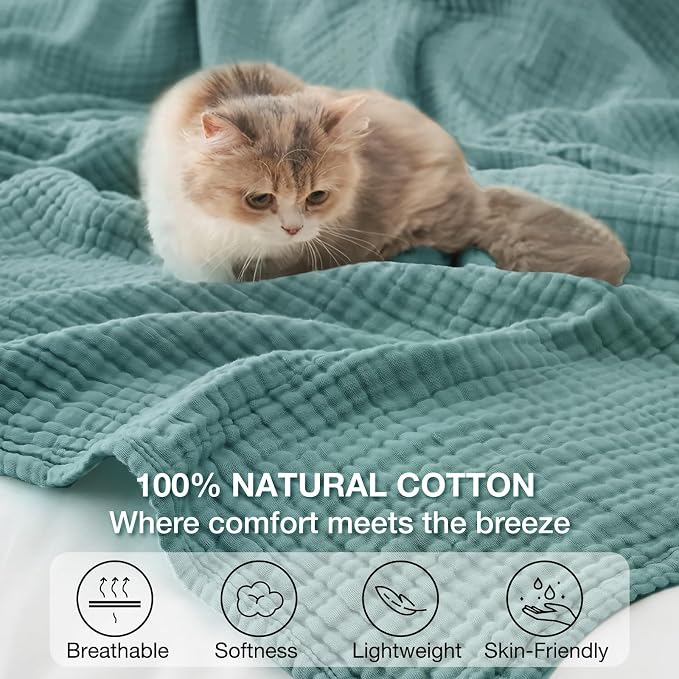 100% Cotton Muslin Blanket Twin XL 66" x 90", Breathable and Cooling Bed - Image 6