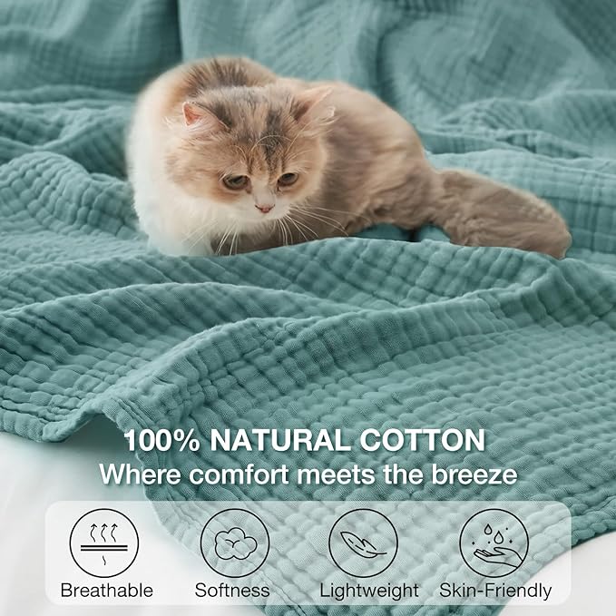 100% Cotton Muslin Blanket 40" x 40", Breathable and Lightweight Cotton Throw - Image 4