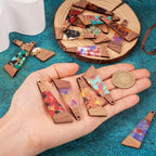 FASHEWELRY 16Pcs Trapezoid Resin Wood Charms Wooden Earring Blanks Geometry - Image 6