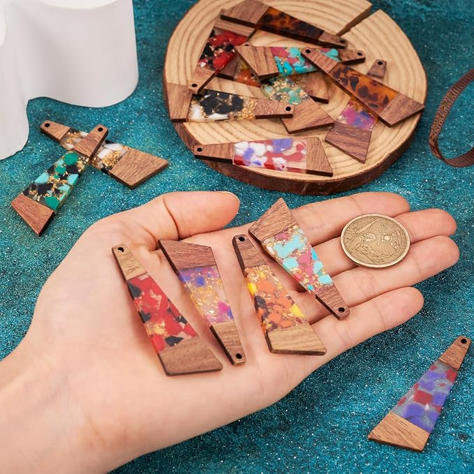 FASHEWELRY 16Pcs Trapezoid Resin Wood Charms Wooden Earring Blanks Geometry - Image 6