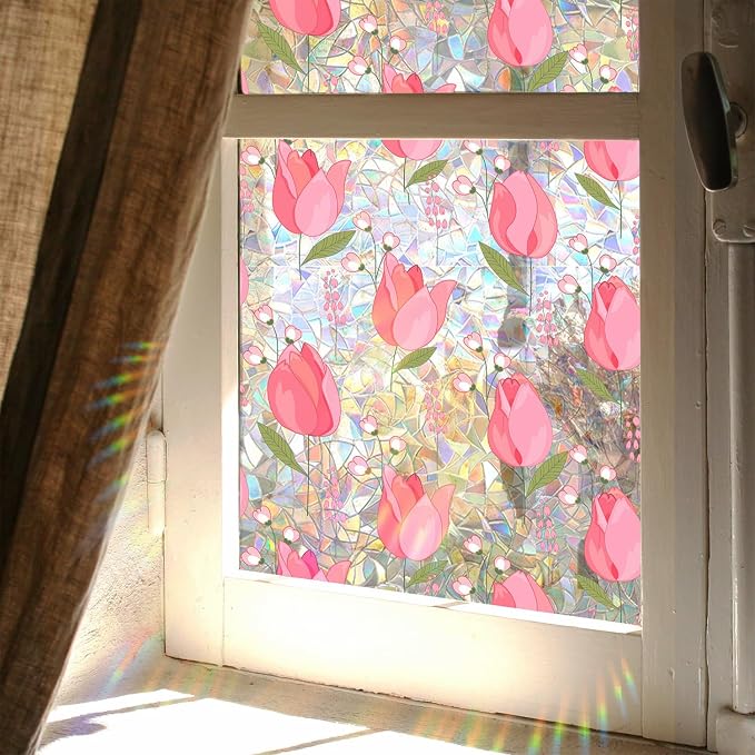 Window Film, Rainbow Window Privacy Film, Tulip Vine Double Sided Static Glass by WBQMUNY