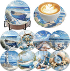 8 Pack Beach Diamond Art Coasters, Seaside Diamond Painting Coasters Kits | by Zythron