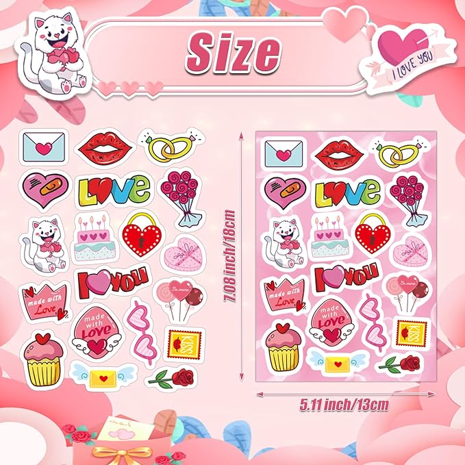 24 Sheets Valentine Stickers for Kids - Image 3