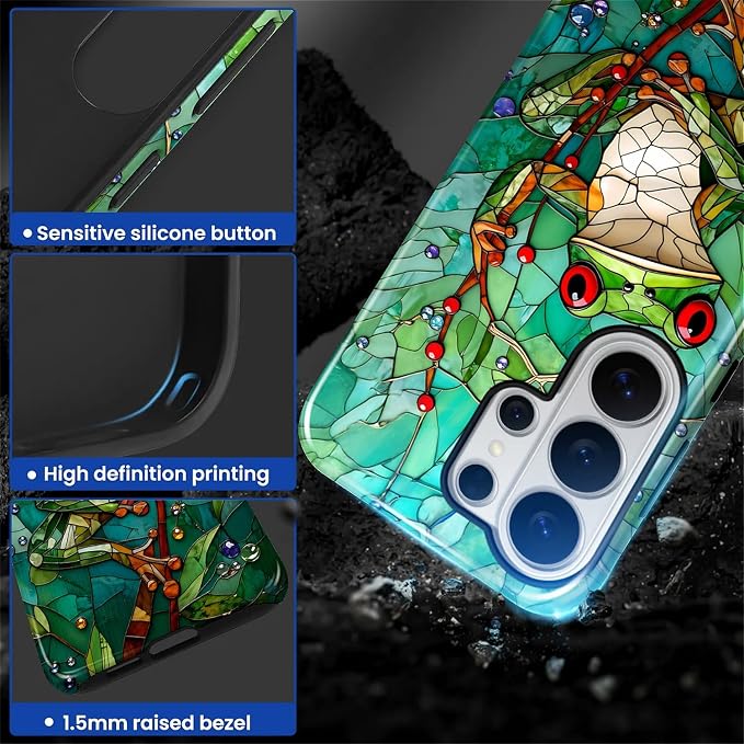 for Samsung Galaxy S26 Ultra Case, Frog Stained Glass Pattern Glossy 2 in 1 - Image 4
