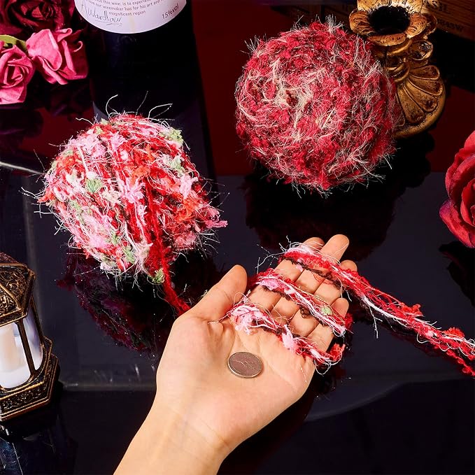 2 Rolls Red Fun Fur Polyester Fringe Yarn Soft Novelty Decorative Yarn - Image 3