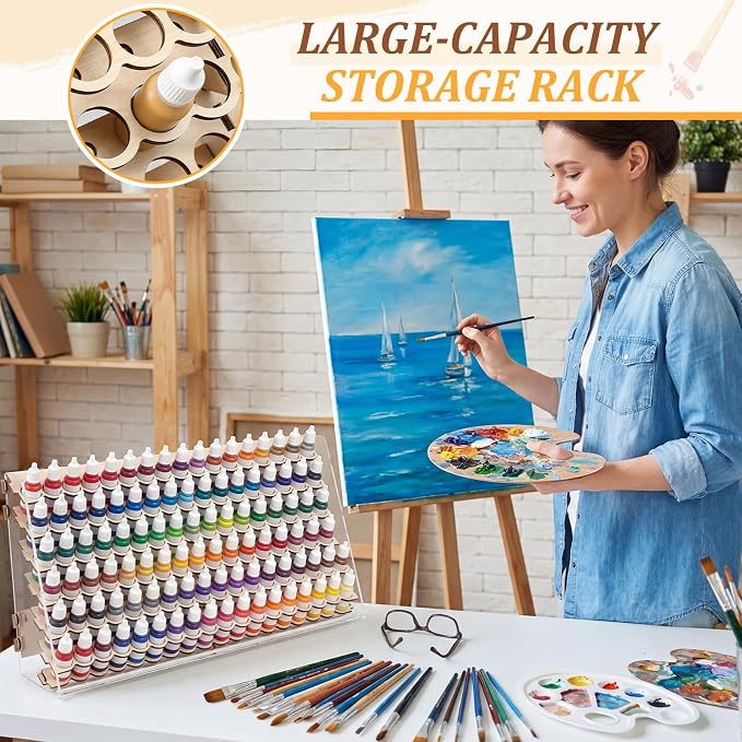 Colingmill Wooden Paint Organizer Storage Rack, 108 Holes Miniature Model Paint - Image 5