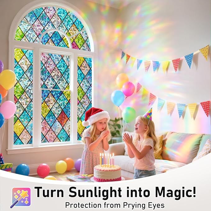 Sunbaby Window Privacy Film Stained Glass Decorative Rainbow Window Cling 3D - Image 2