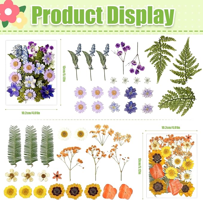 110Pcs Dried Flowers for Crafts, Real Pressed Flowers Dry Leaves Bulk Natural - Image 2