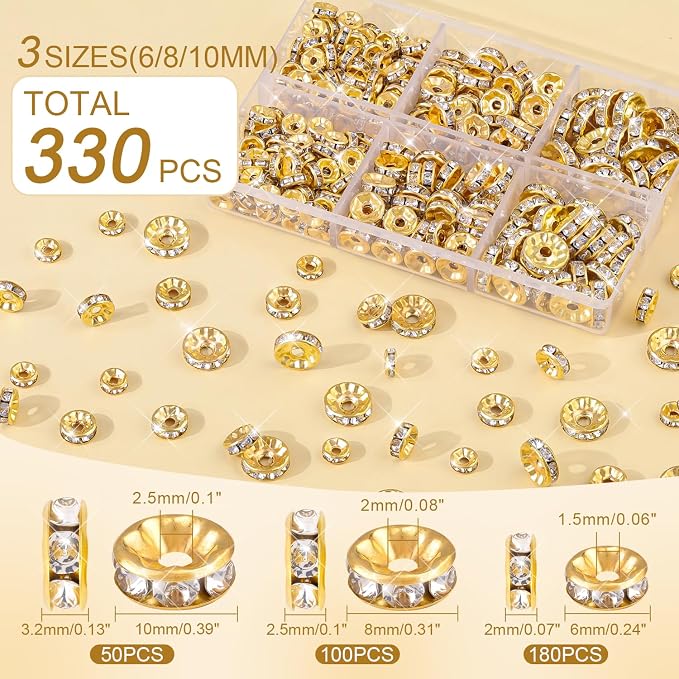 340Pcs 6/8/10mm Spacer Beads for Jewelry Making | Rondelle Bead Spacers Bulk - Image 2