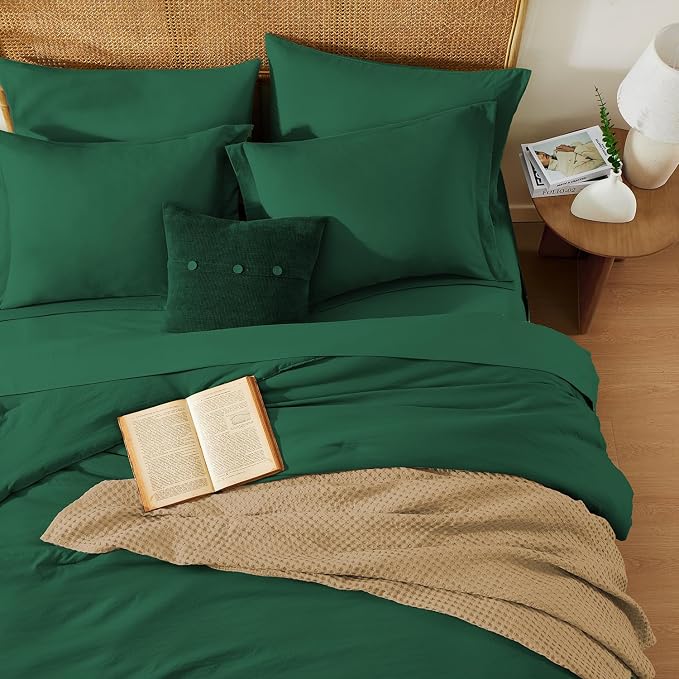 WRENSONGE King Size Comforter Set- 7 Pieces Soft Emerald Green Bed in a Bag King - Image 3