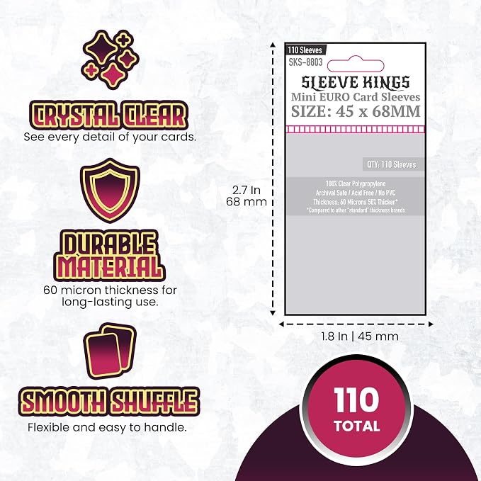 Sleeve Kings Mini Euro Card Sleeves 45 x 68 mm – 110 Pack, Extra Clear 60 - Image 4