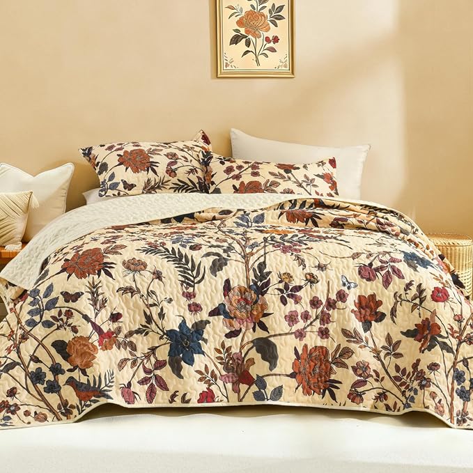 Litanika Floral Beige Quilt Queen Size by Litanika