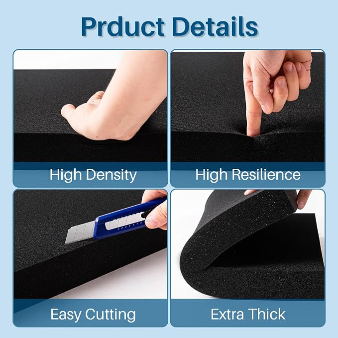 Black foam 2 pieces, Polyurethane Foam sheet, high-density foam padding - Image 5