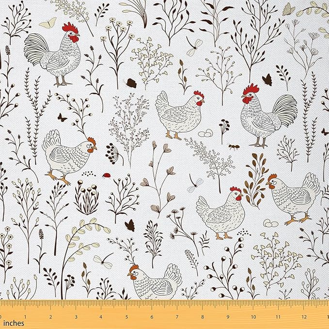 Farm Chicken Eggs Fabric by The Yard, Vintage Style Farmhouse Animal Flannel by CastleFairy