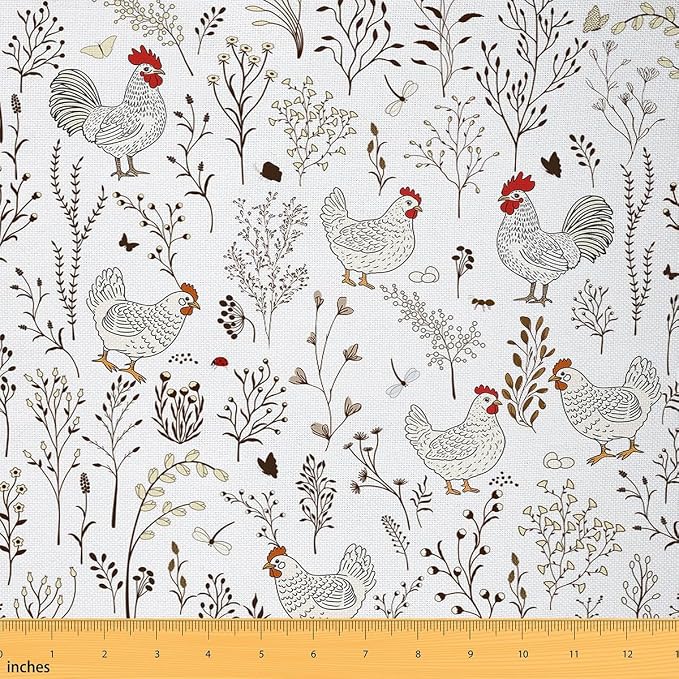 Castle Fairy Farm Chicken Eggs Fabric, Vintage Style Animal Print Flannel by CastleFairy