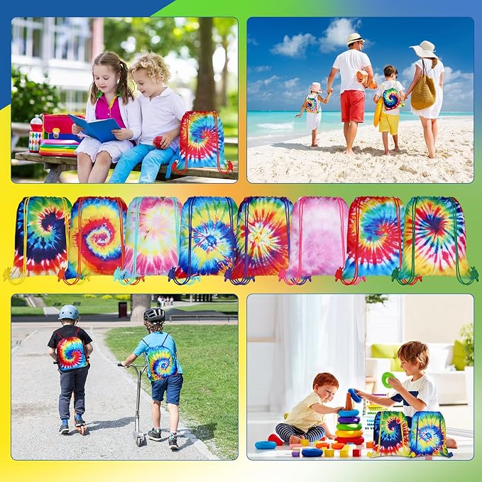 Sweetude 16 Pcs Tye Dye Party Favor Bags Tie Dyed Drawstring Backpack Gift Bag - Image 4