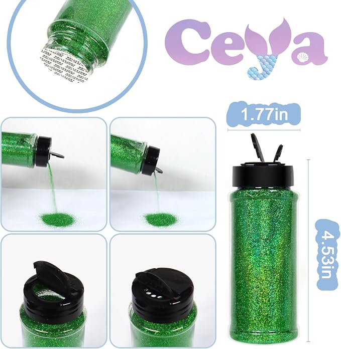 Ceya 3.8oz/ 110g Holographic Ultra Fine Glitter Powder Laser Green Glitter - Image 4