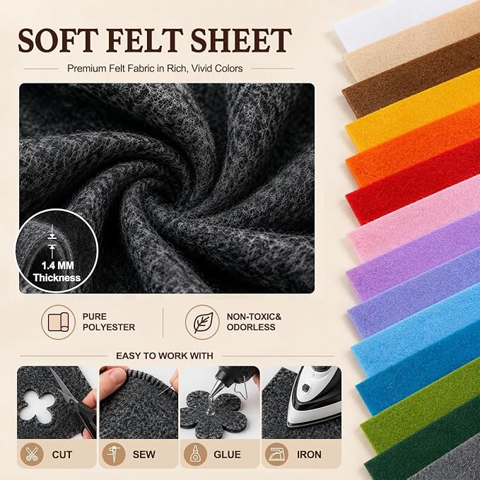Charcoal Gray Large Felt Fabric 36" x 36", 1.4 mm Soft Felt Sheet, Nonwoven - Image 4