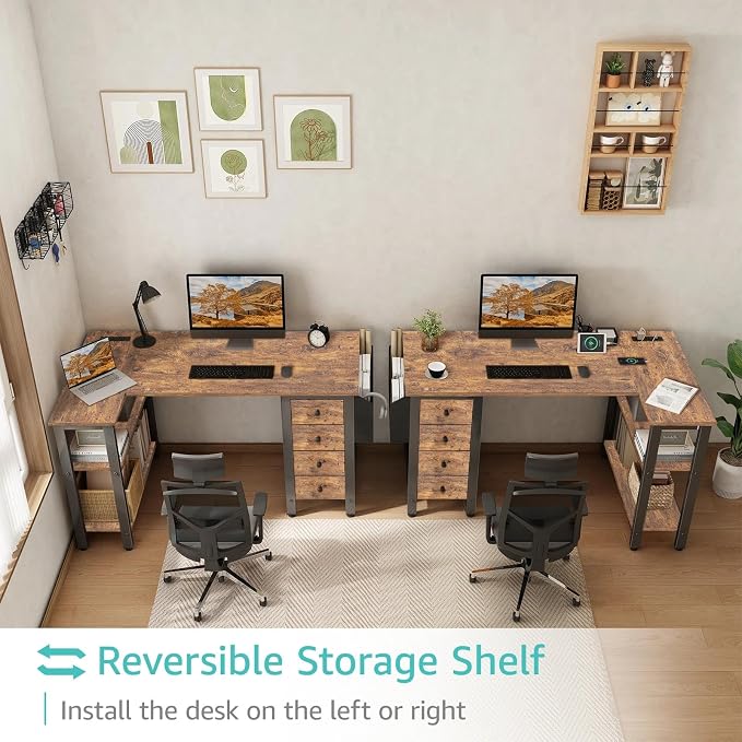 Lufeiya L Shaped Desk with Drawers & Storage Shelves, 47 Inch Small Reversible - Image 4