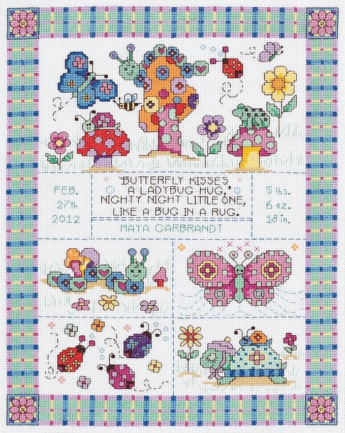 Janlynn 14 Count Bug in a Rug Birth Record Counted Cross Stitch Kit, 9-3/4-Inch - Image 2