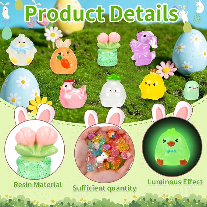 56 Pcs Easter Luminous Mini Resin Figurines 56 Style Glow in The Dark Little - Image 5