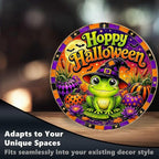Cute Frog Witch Halloween Metal Tin Sign Round Wall Decor Pumpkin Lotus Moon - Image 6