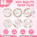 Funnymoom 60 Pcs 7 Inch Baby Shower Paper Plates Girl Pink Floral Baby Shower - Image 2