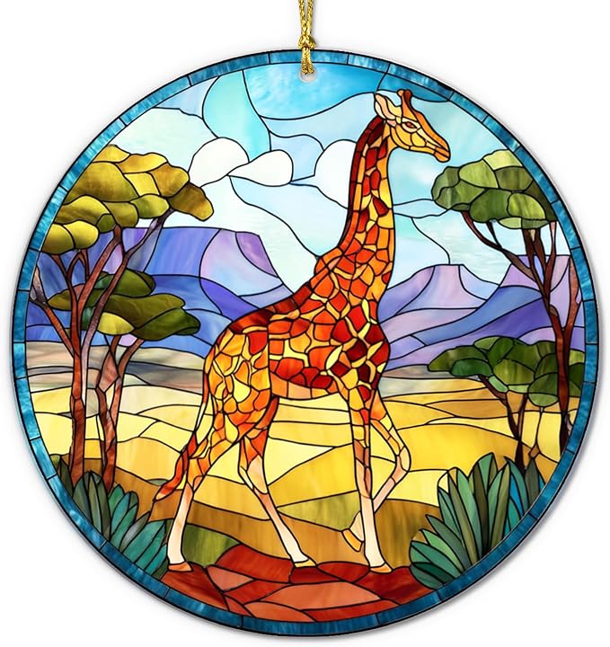Giraffe Christmas Ornament, Giraffe Faux Stained Glass Decor, Gift Exchange by Unknown